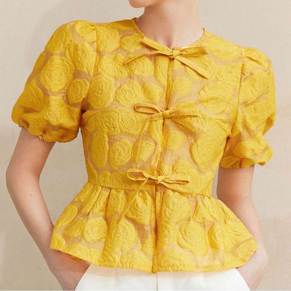 Aveloria Yellow Floral Textured Peplum Top